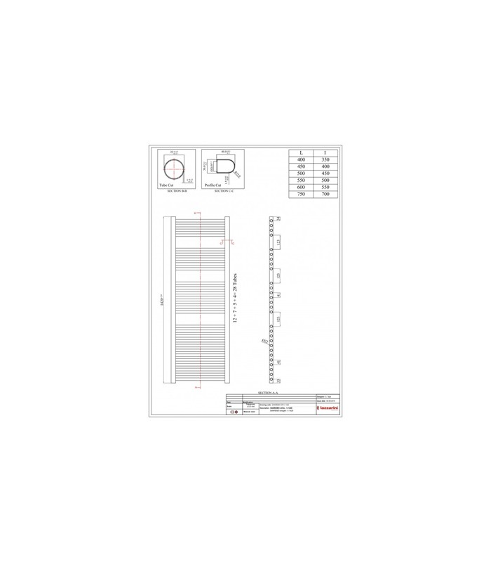 Lazzarini - Scaldasalviette Termoarredo Bianco Dritto 1420 x 550 mm